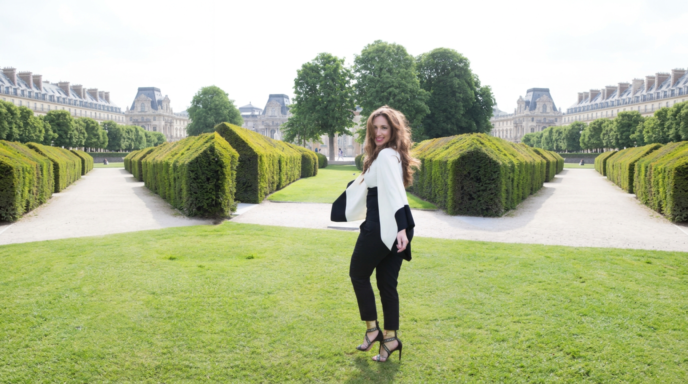 Gina DeVee in the Tuileries Garden in Paris